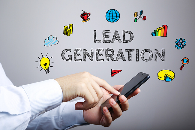 Lead Generation business concept with businessman touching the smartphone.